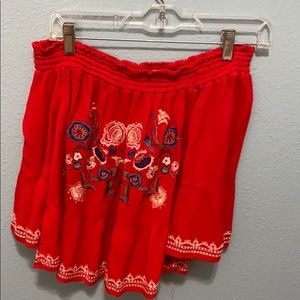 red floral off the shoulder blouse